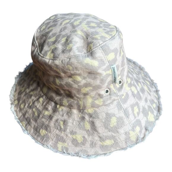 Zimmermann Beige Linen Leopard Print Panama Hat Fringe OS Women Designer Summer